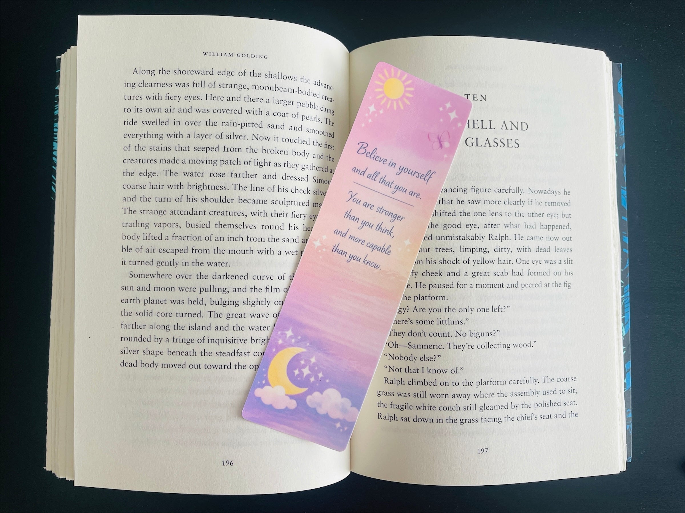 Celestial Bookmark Laminated, Pastel Sun Moon Stars, Motivational Quote Bookmark