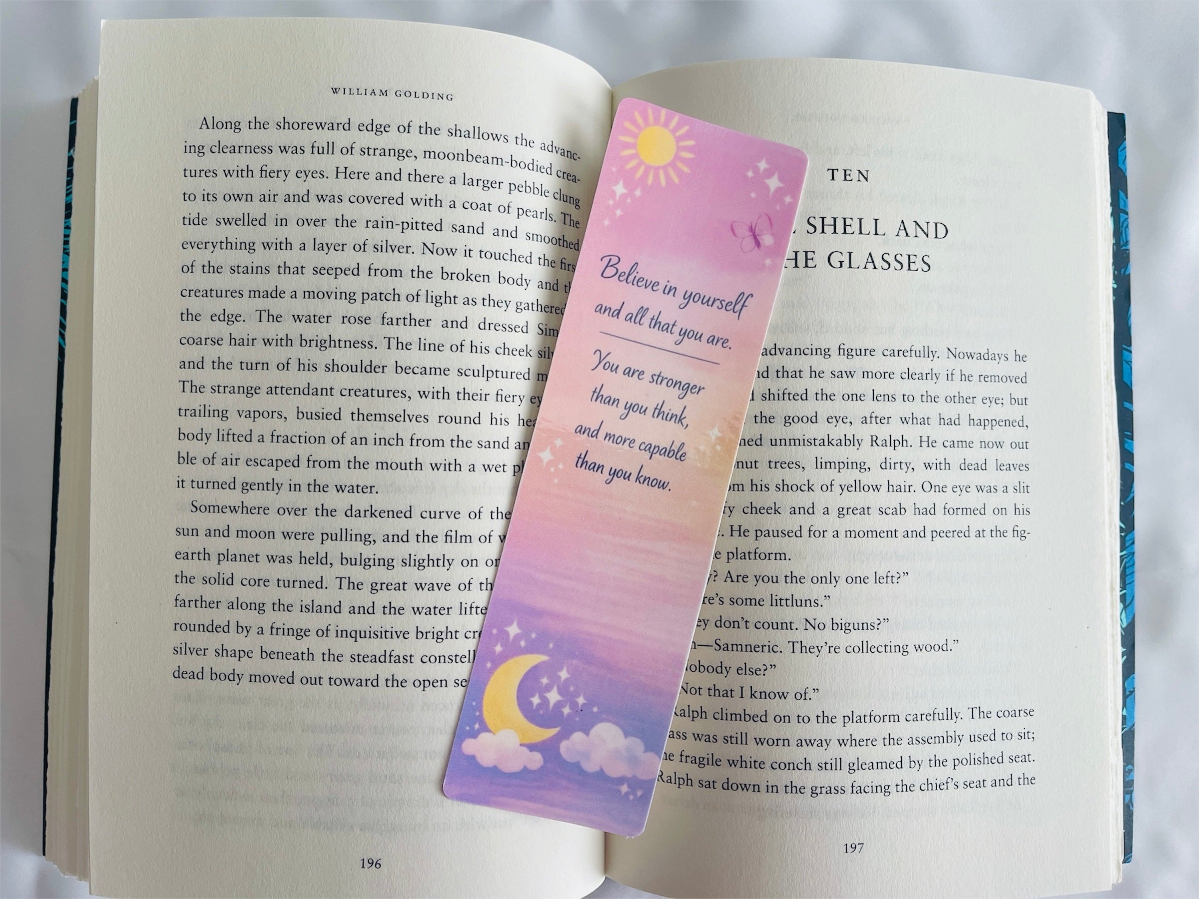 Celestial Bookmark Laminated, Pastel Sun Moon Stars, Motivational Quote Bookmark